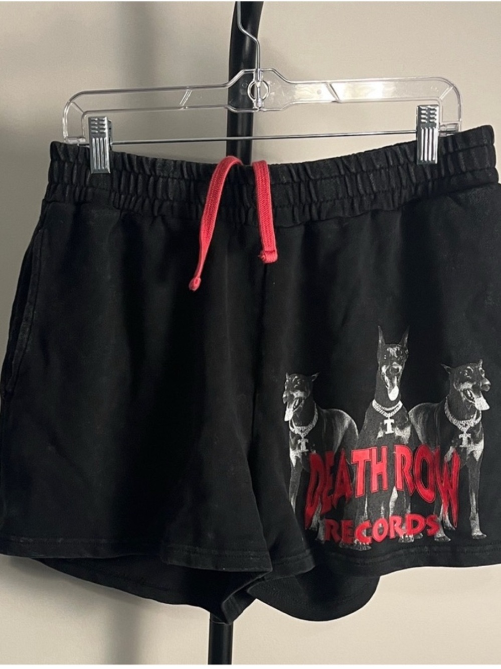 Death Row Records Black Graphic Shorts with Red Drawstring Size M